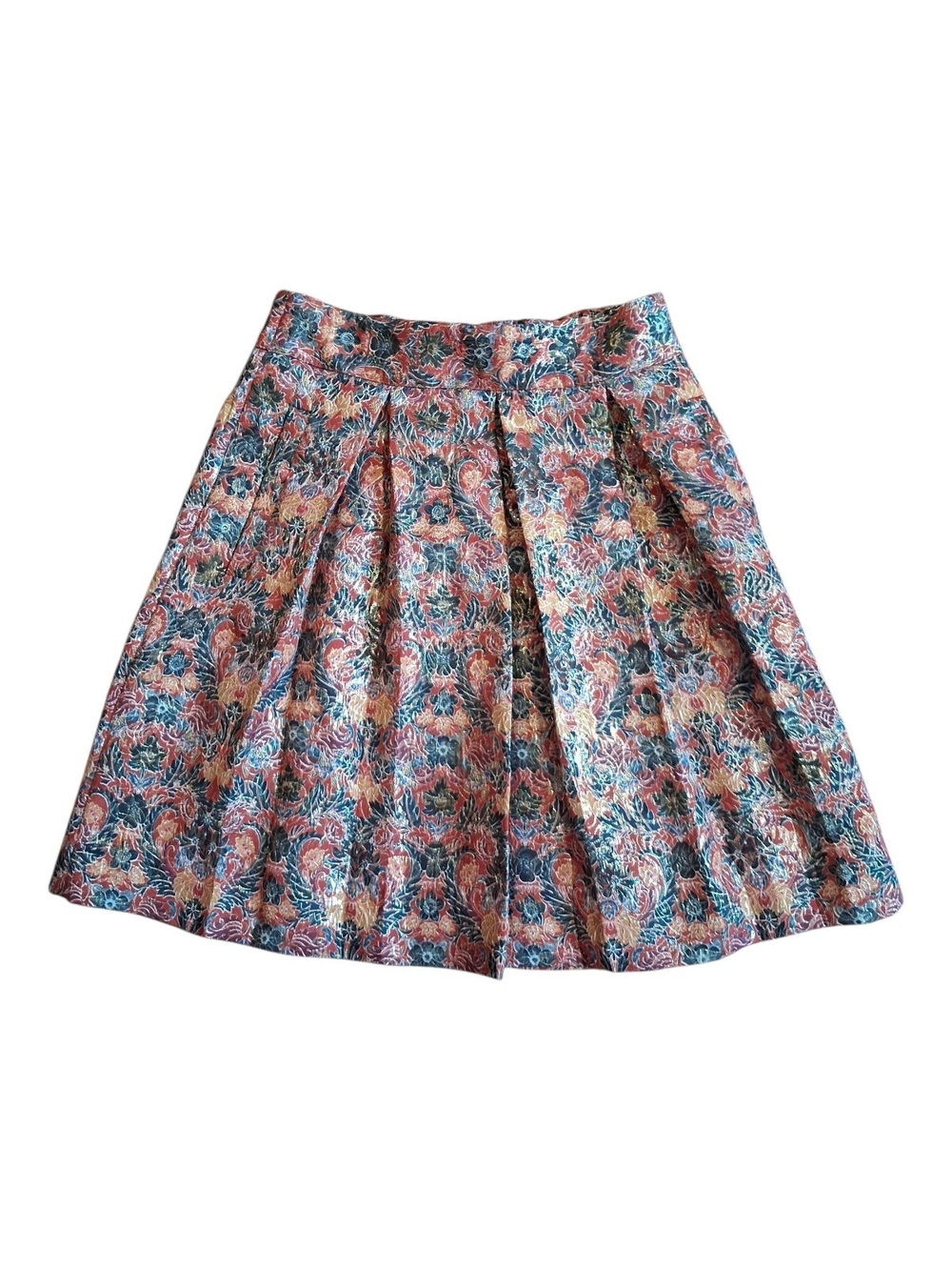 Maeve Floral A-Line Pleated Skirt in Blue, Pink & Cream